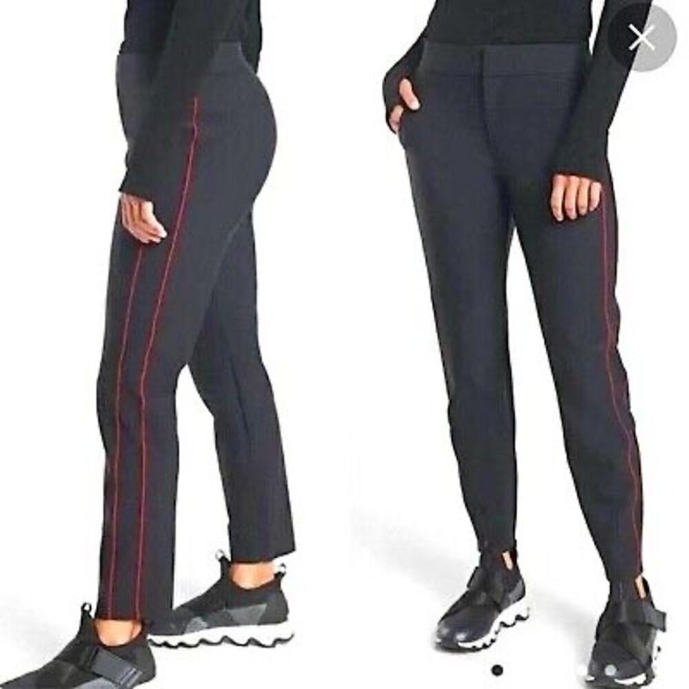 Athleta Black red stellar novelty trouser free cut hem pipping pants size 0P